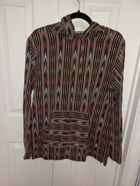 EARTHBOUND TradingStriped Hooded Pullover in Black, Red & Mustard